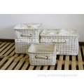 linen checkered print storage baskets with two cotton rope